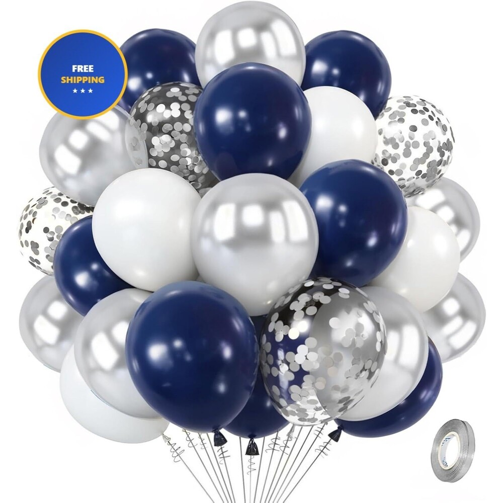 Zesliwy Navy Blue Silver Balloons Kit,50pcs 12inch Royal Dark Blue Metallic
